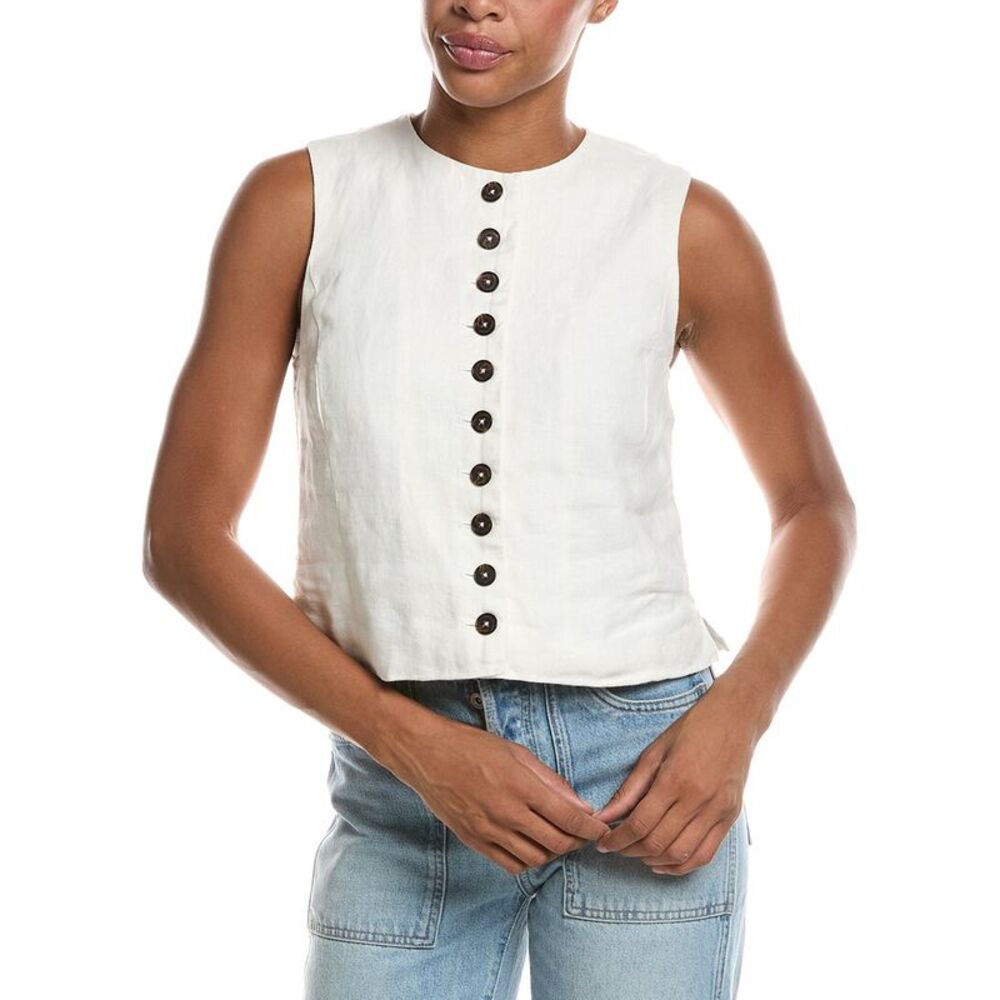 Madewell Womens  Button Front Linen Shell Top, White